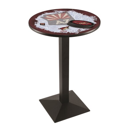 Holland Bar Stool Co 42" Blk Wrinkle Arizona Coyotes Pub Table, 36" dia. Top L217B4236AriCoy-D2